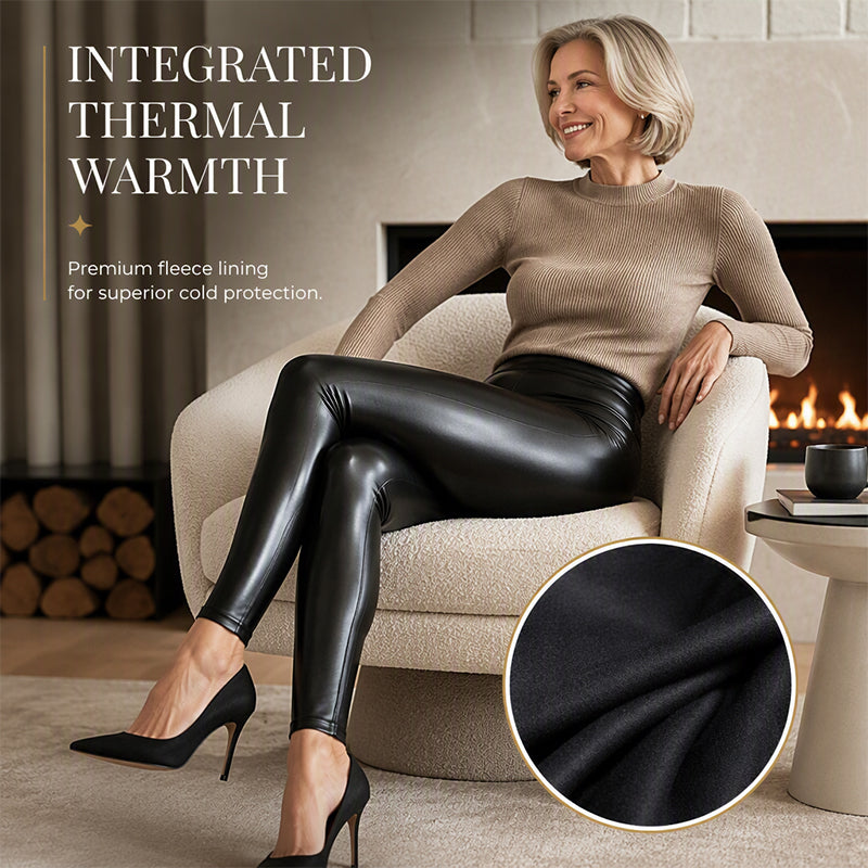 Dame høy midje PU-skinn leggings-2