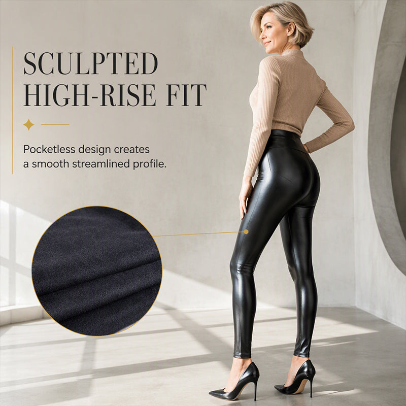 Dame høy midje PU-skinn leggings-3
