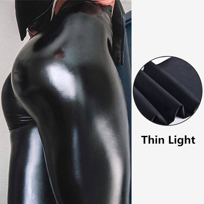 Dame høy midje PU-skinn leggings-12