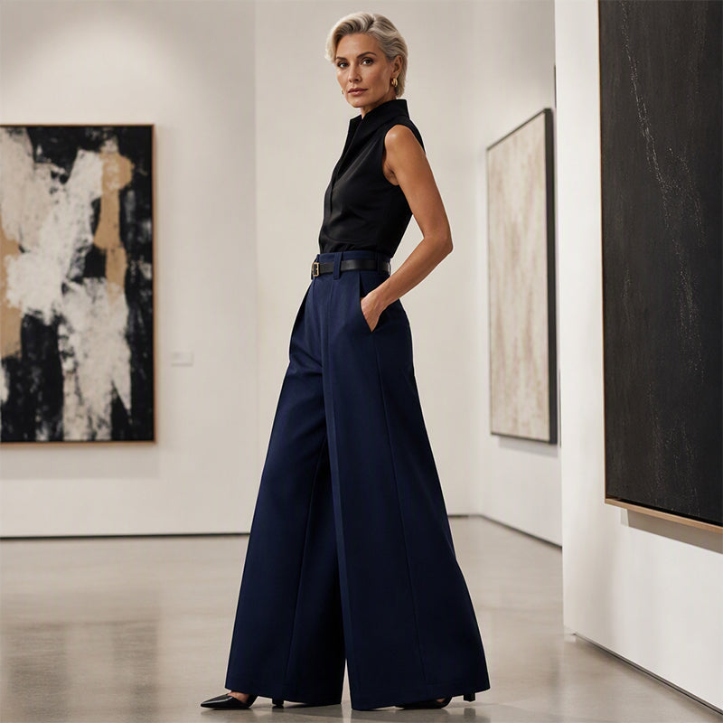 Dame Elegant Drapert Vide Benklær-5