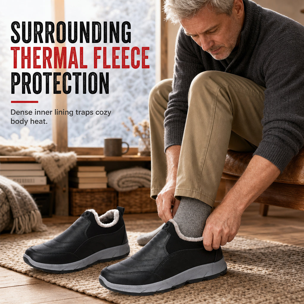 Vinterfottøy for menn med fleecefôr, vanntette slip-on-sko med sklisikker, myk såle – varme, uformelle sko i bomullsstoff for eldre-2