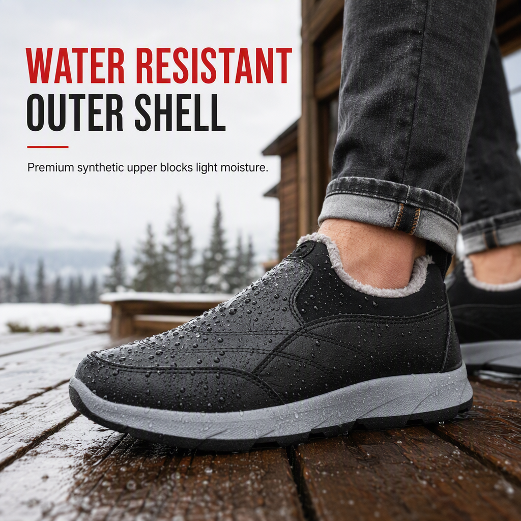 Vinterfottøy for menn med fleecefôr, vanntette slip-on-sko med sklisikker, myk såle – varme, uformelle sko i bomullsstoff for eldre-3