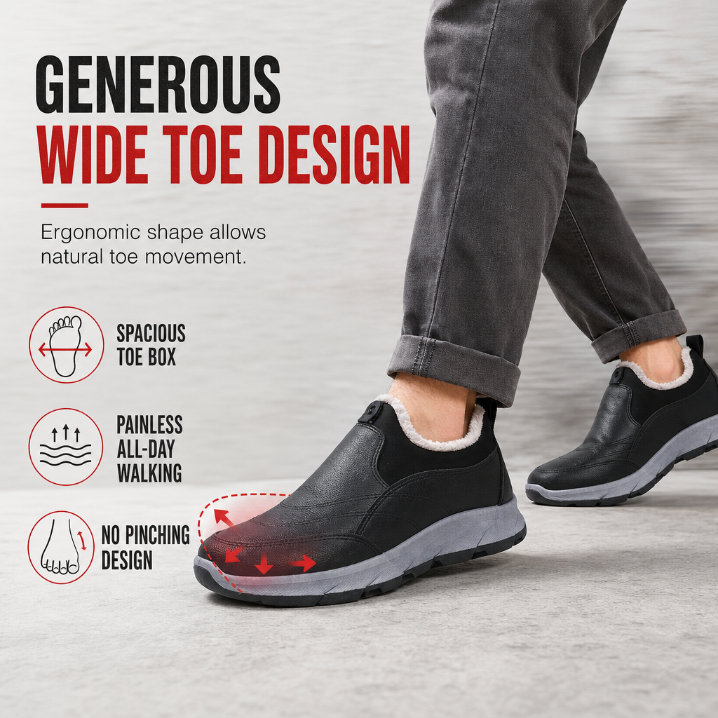 Vinterfottøy for menn med fleecefôr, vanntette slip-on-sko med sklisikker, myk såle – varme, uformelle sko i bomullsstoff for eldre-5