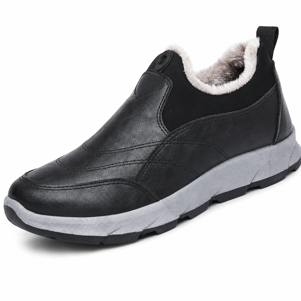 Vinterfottøy for menn med fleecefôr, vanntette slip-on-sko med sklisikker, myk såle – varme, uformelle sko i bomullsstoff for eldre-8