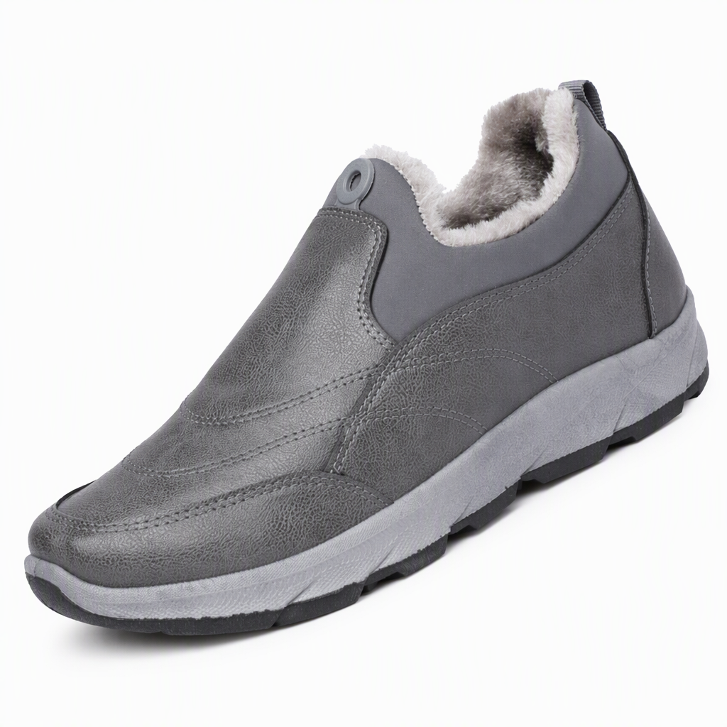 Vinterfottøy for menn med fleecefôr, vanntette slip-on-sko med sklisikker, myk såle – varme, uformelle sko i bomullsstoff for eldre-9