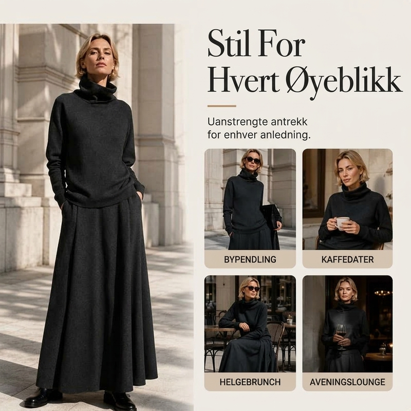Sett med høyhalset genser og lang skjørt for kvinner-4