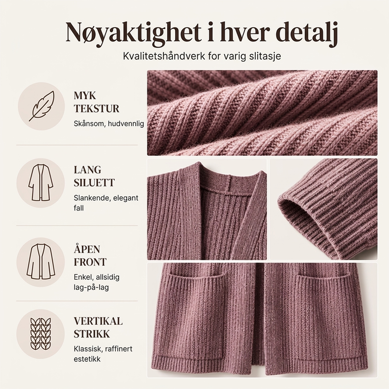 Dame koselig ribbestrikket lang cardigan-1