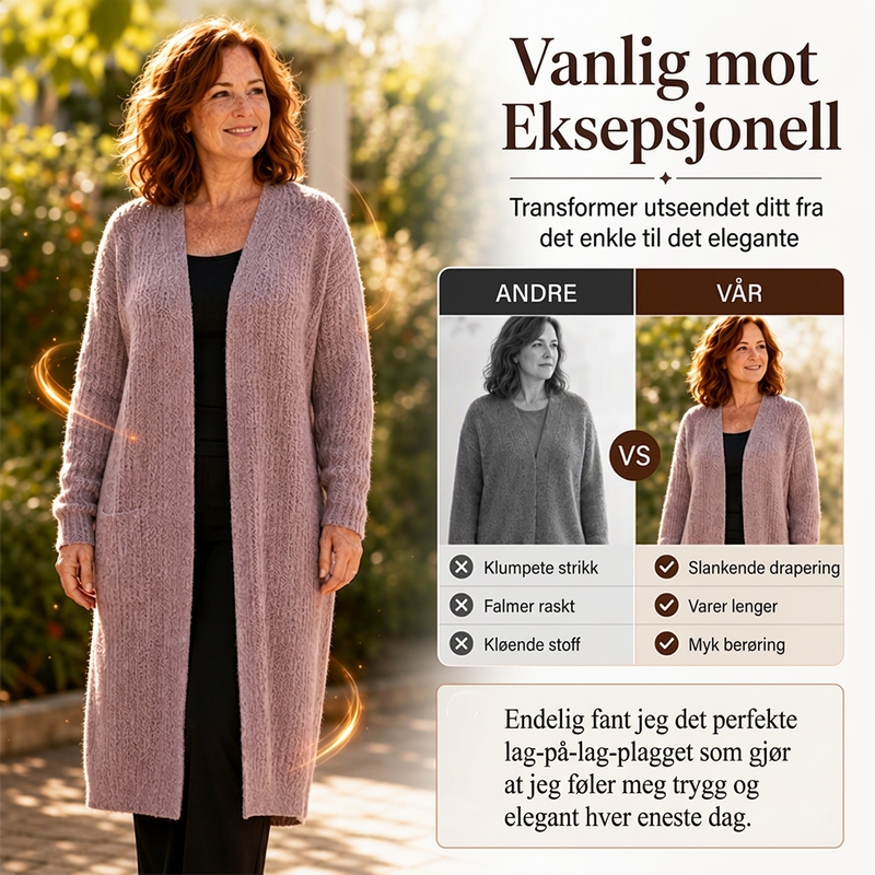 Dame koselig ribbestrikket lang cardigan-3