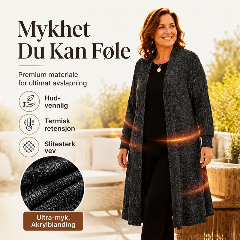 Dame koselig ribbestrikket lang cardigan-4