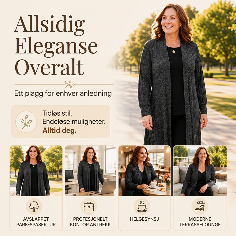 Dame koselig ribbestrikket lang cardigan-5