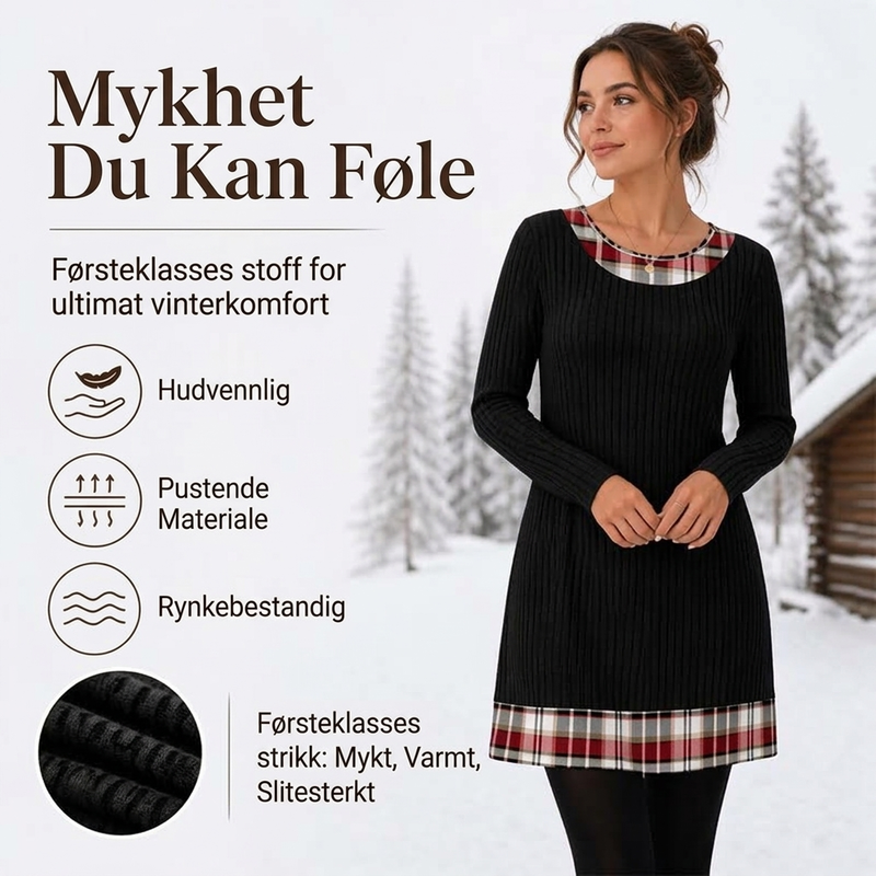 Kvinner uformell rutete lappet strikket kjole-3