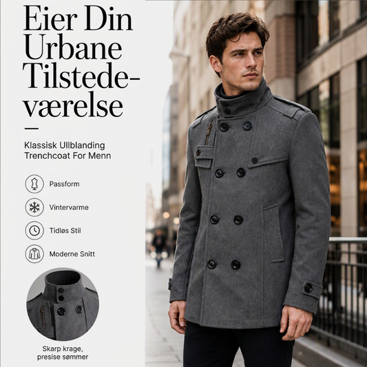 Dobbeltradet trenchcoat i slim fit for menn