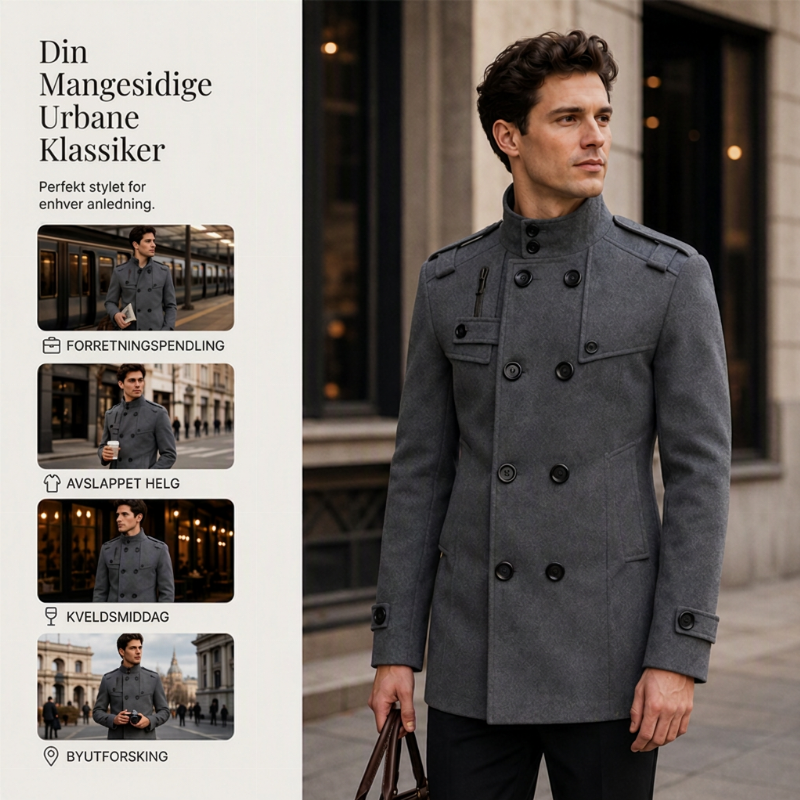 Dobbeltradet trenchcoat i slim fit for menn-5