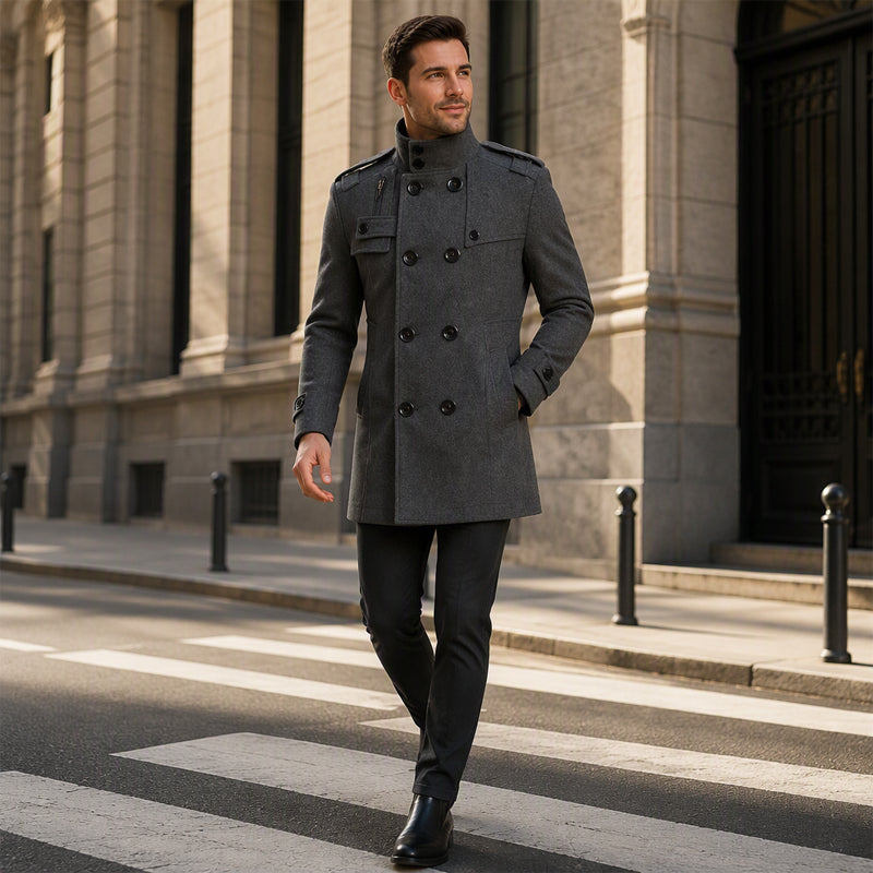 Dobbeltradet trenchcoat i slim fit for menn-6
