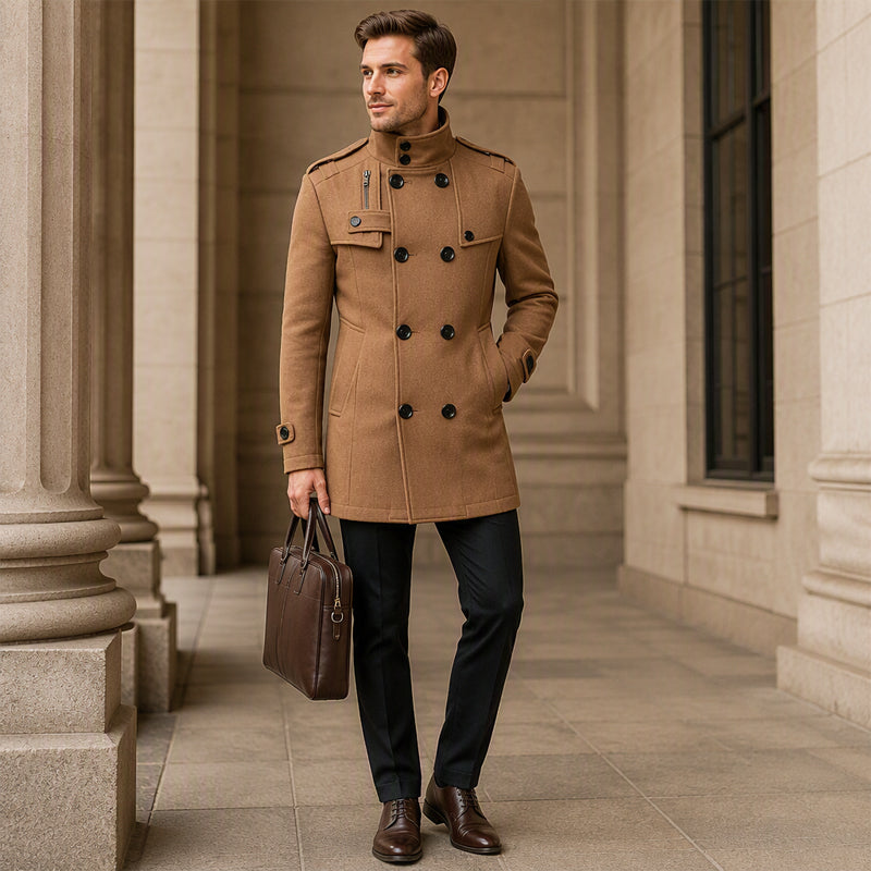 Dobbeltradet trenchcoat i slim fit for menn-7