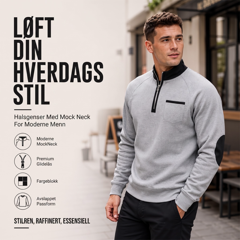 Menns uformell varm genser med kvart glidelås
