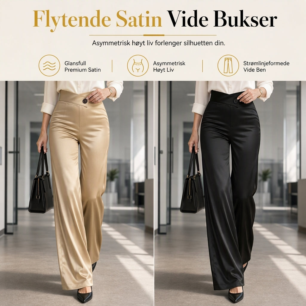 🔥 50% RABATT | Satengbukser med asymmetrisk høy midje & vide ben-1