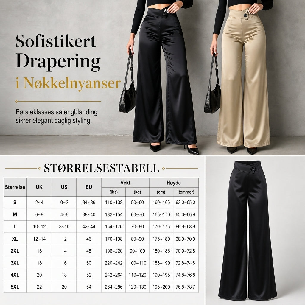 🔥 50% RABATT | Satengbukser med asymmetrisk høy midje & vide ben-7