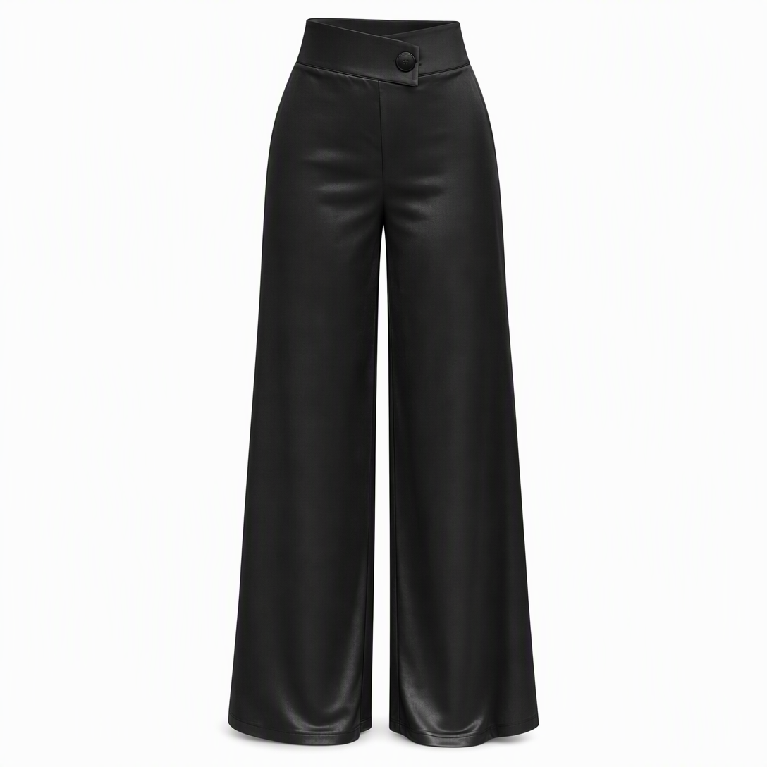 🔥 50% RABATT | Satengbukser med asymmetrisk høy midje & vide ben-8
