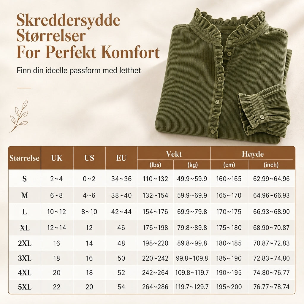 Dame vintage bluse i cordfløyel med volangkrage og lange lanternermer-7