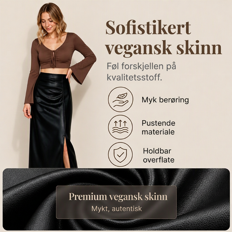 Stilig asymmetrisk skjørt i PU-lær med sideslær for kvinner-4