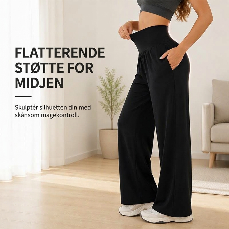 Dame høytsittende vide lounge-bukser med sidelommer-1