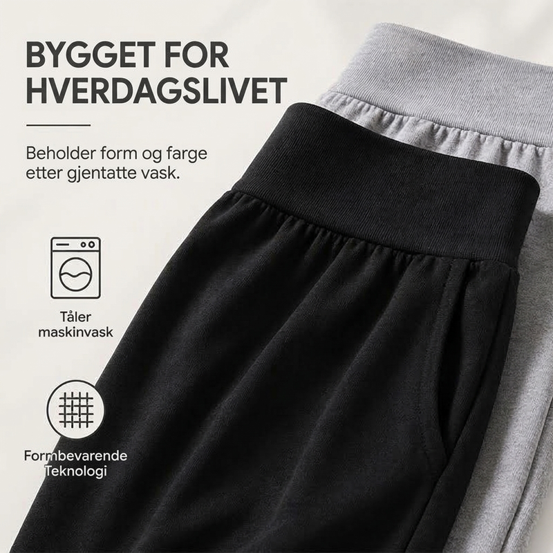 Dame høytsittende vide lounge-bukser med sidelommer-6