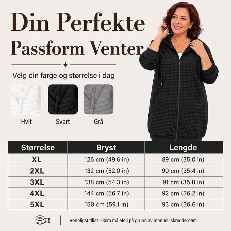 Lang, vaffelstrukturert hettejakke for kvinner-2