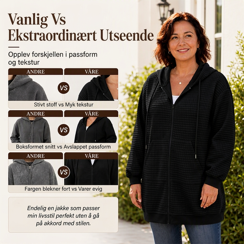 Lang, vaffelstrukturert hettejakke for kvinner-3