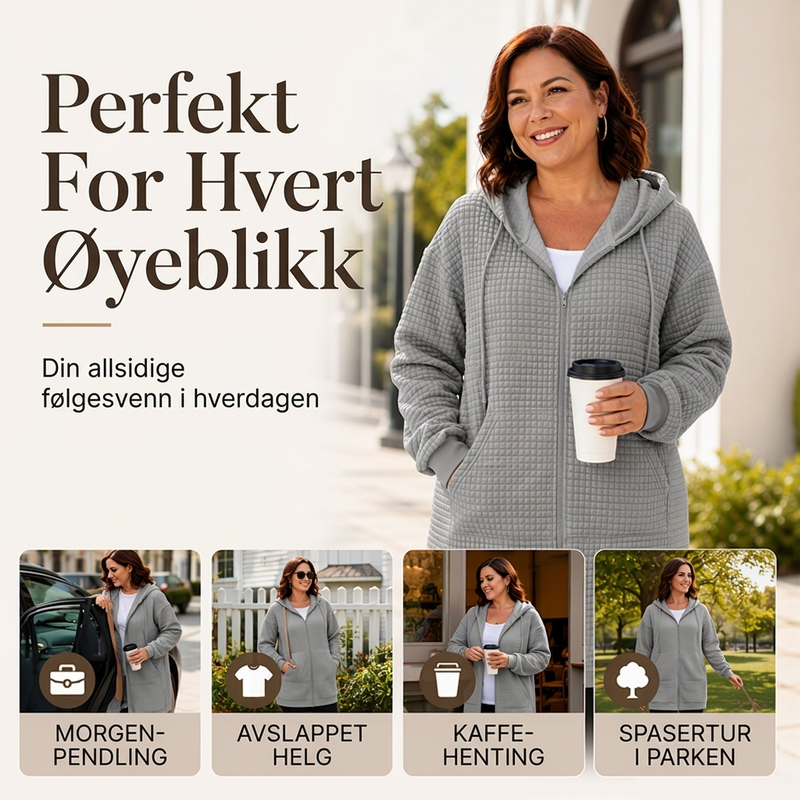 Lang, vaffelstrukturert hettejakke for kvinner-5
