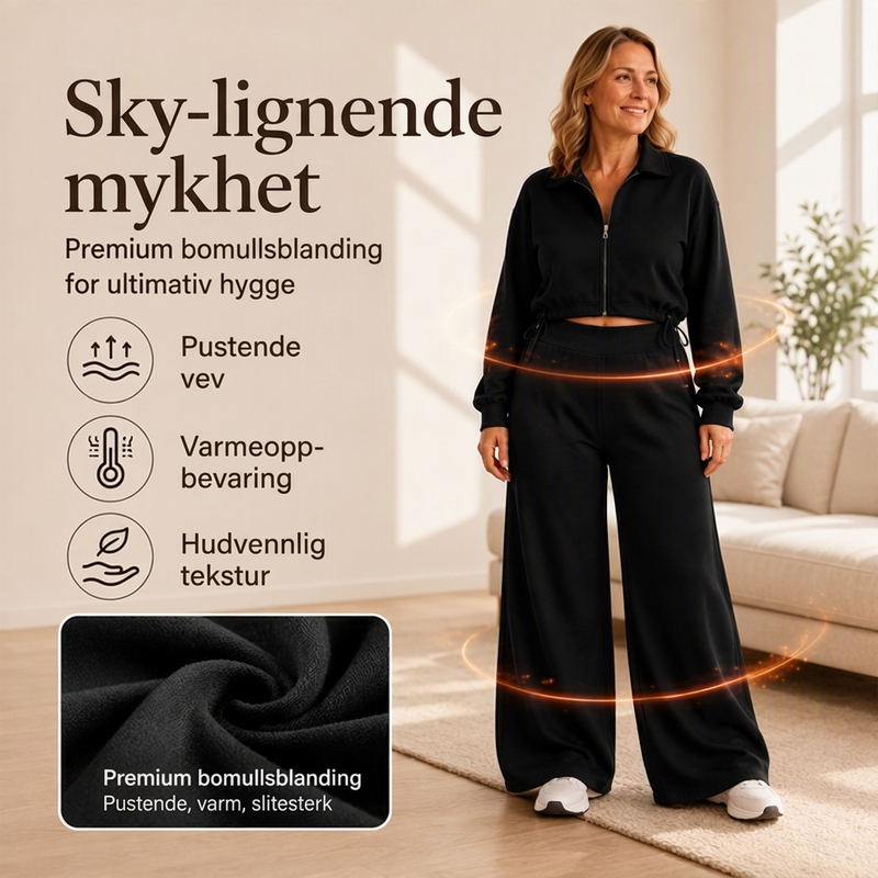 Sett med kort genser med glidelås og vide bukser for kvinner-3