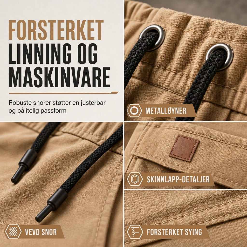 Uformelle ensfargede cargo-joggebukser for menn-3