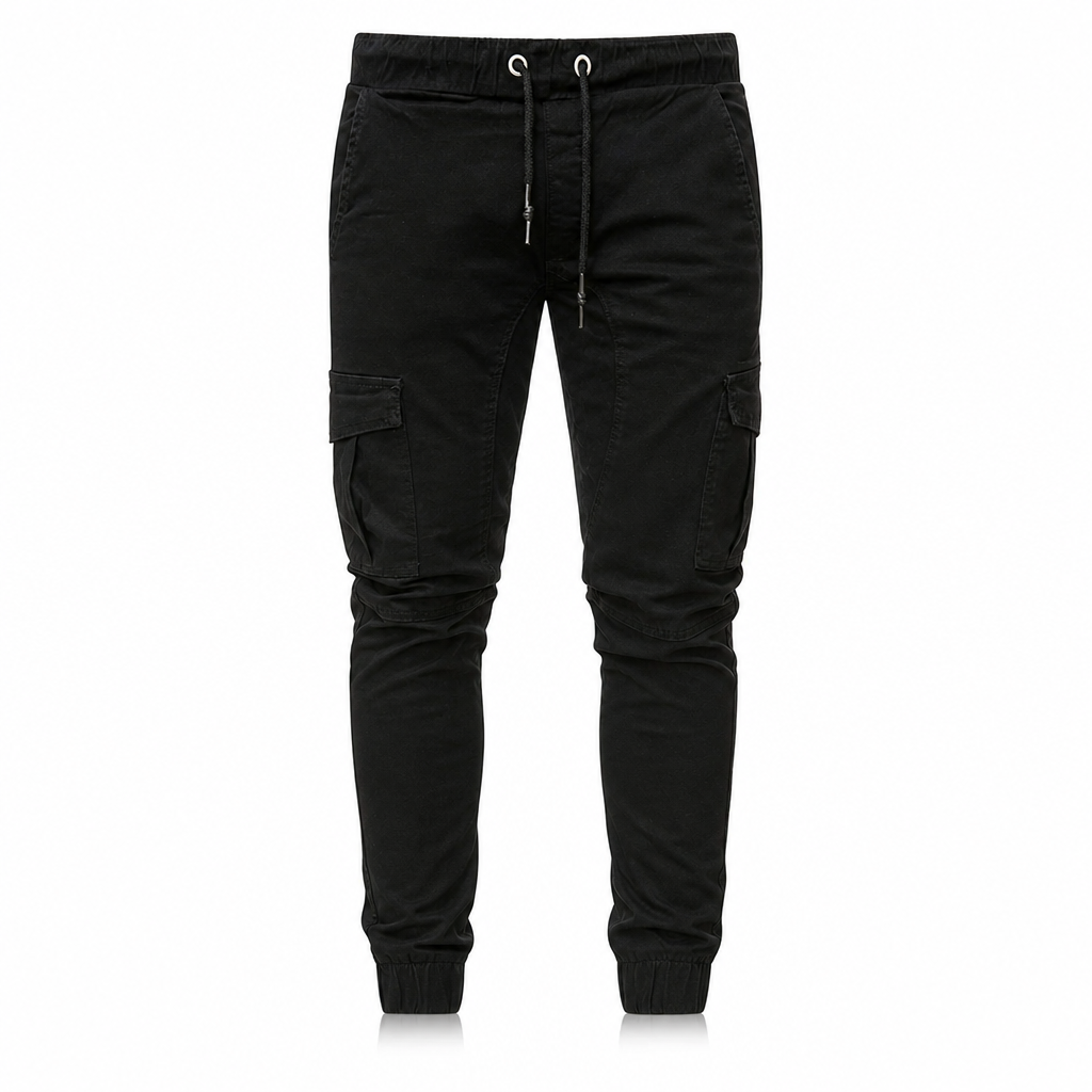 Uformelle ensfargede cargo-joggebukser for menn-9