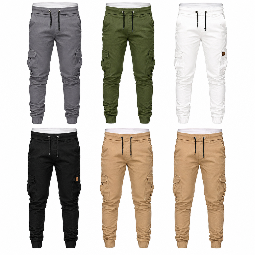 Uformelle ensfargede cargo-joggebukser for menn-13