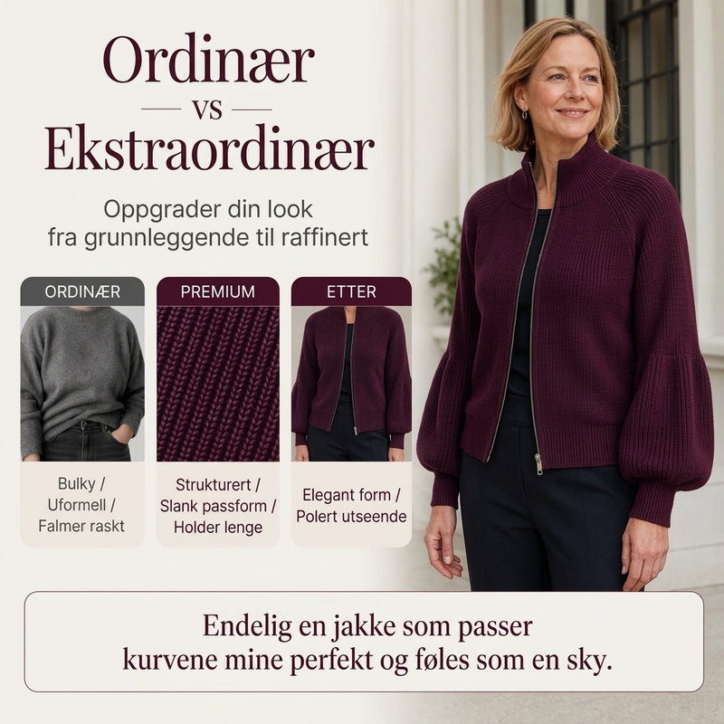 Kvinnelig genser med lanternærmer og glidelås-2