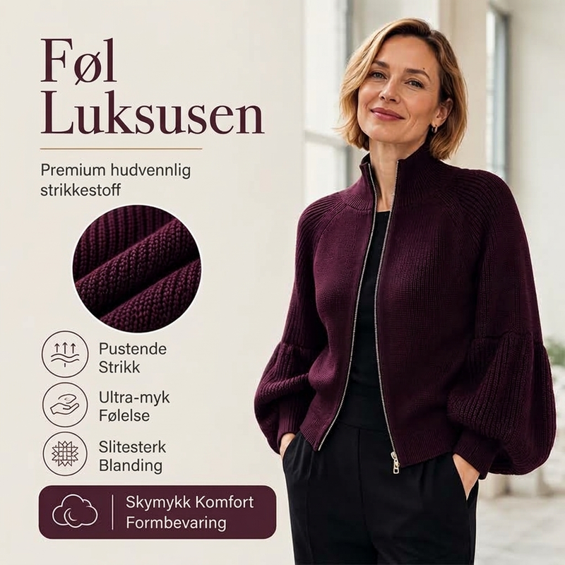 Kvinnelig genser med lanternærmer og glidelås-3