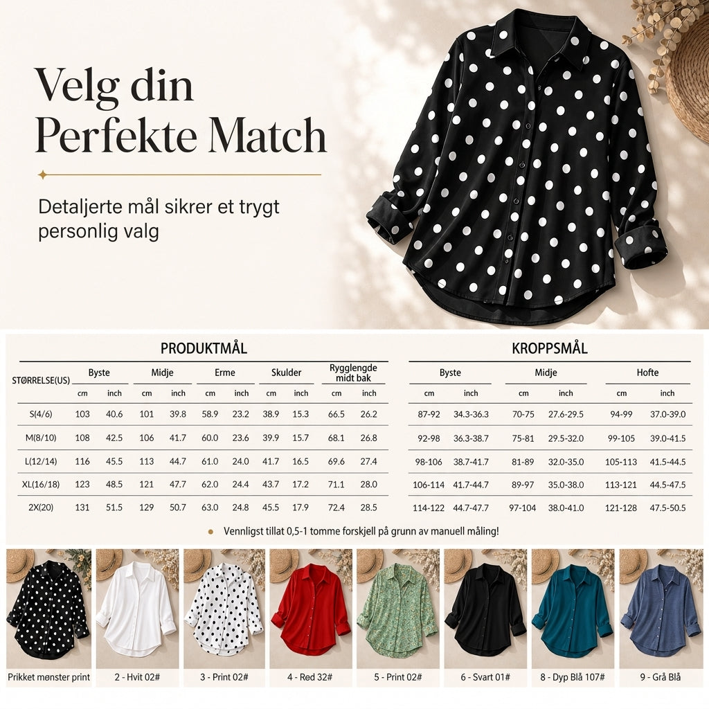 Elegant og uformell langermet bluse med knapping for kvinner-7
