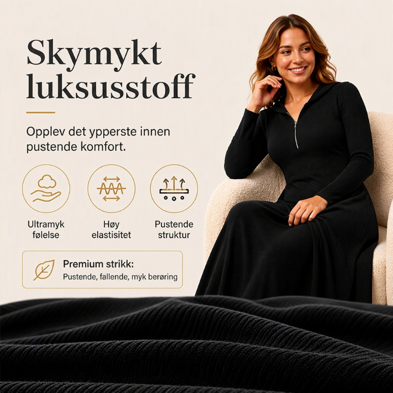 Maxikjole for kvinner i ribbestrikk med hette-2