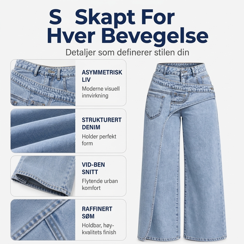 Trendy, asymmetriske bredbuksjeans for kvinner-1