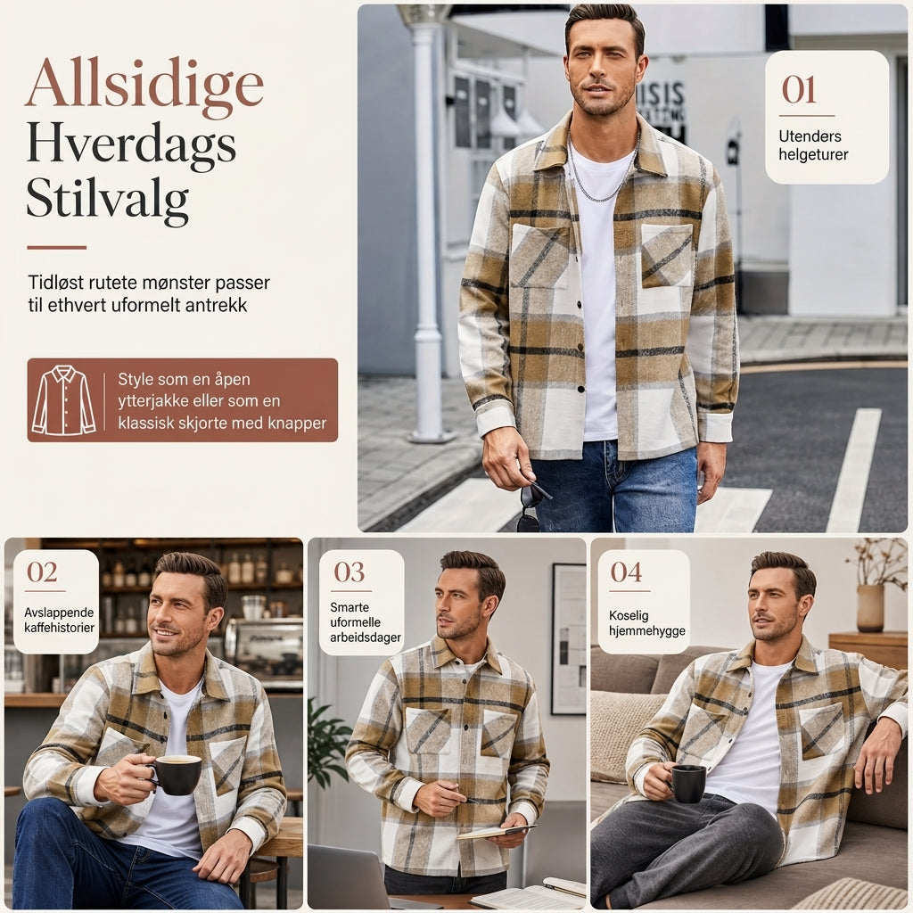 Avslutningsflanellskjorte i ruter for herrer-5