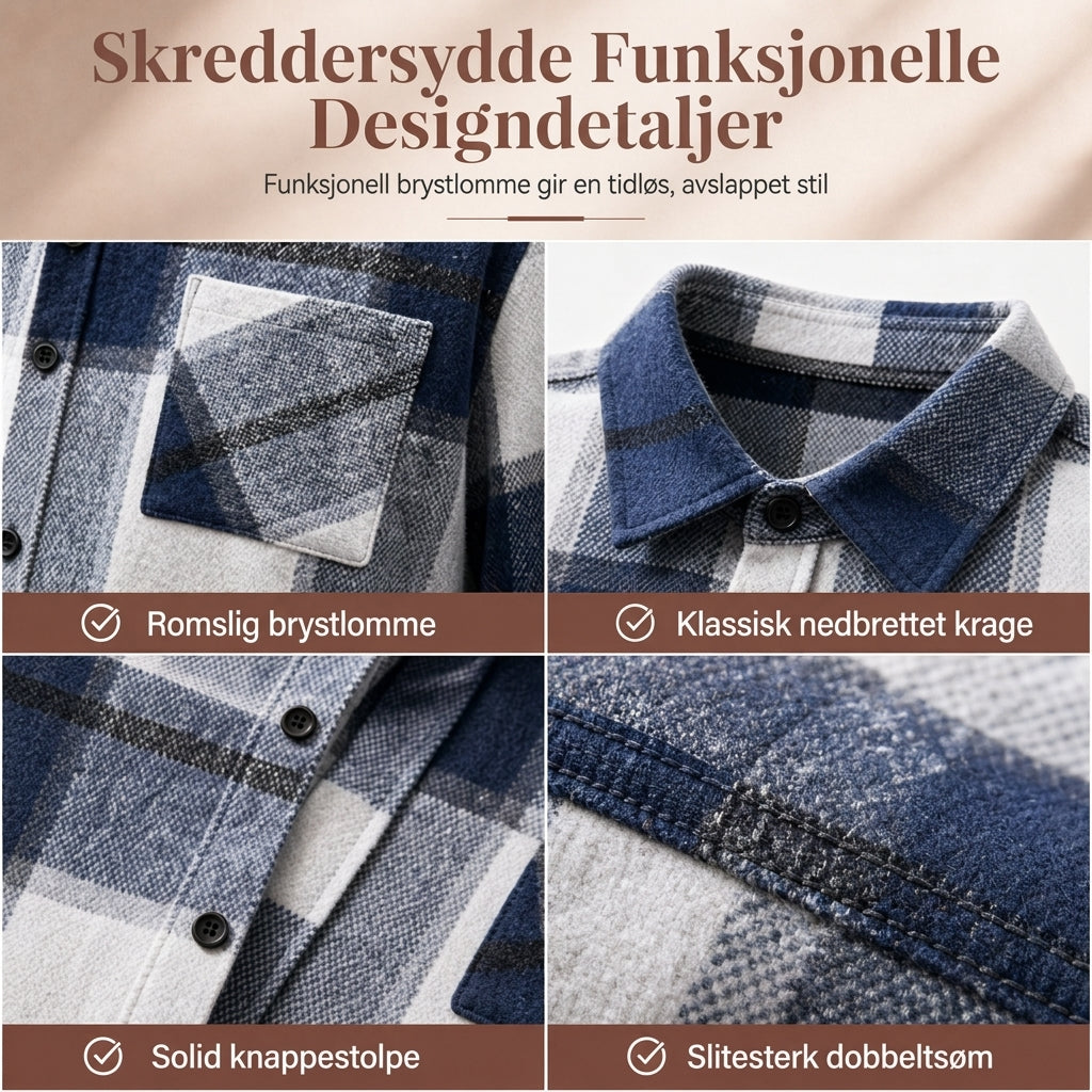 Avslutningsflanellskjorte i ruter for herrer-3