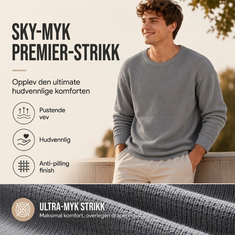 Avslående rundhalset strikkeoverdel for herrer-3