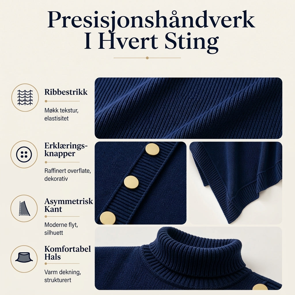 Asymmetrisk turtleneck poncho-strikkegenser for kvinner-1