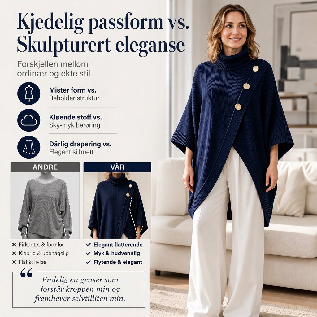 Asymmetrisk turtleneck poncho-strikkegenser for kvinner-2