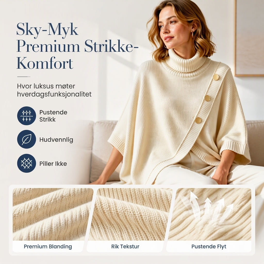 Asymmetrisk turtleneck poncho-strikkegenser for kvinner-3