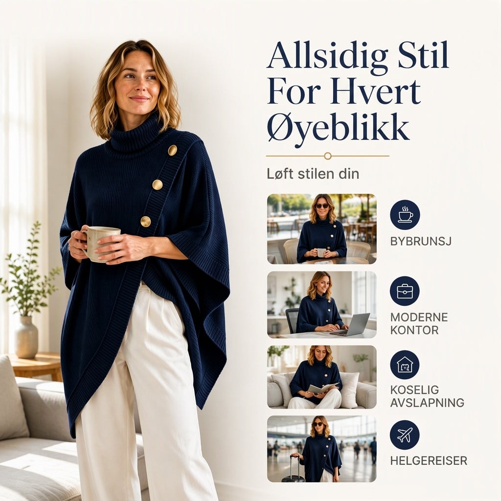 Asymmetrisk turtleneck poncho-strikkegenser for kvinner-4
