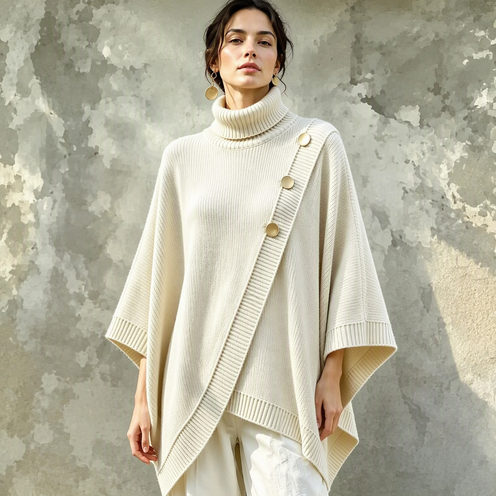 Asymmetrisk turtleneck poncho-strikkegenser for kvinner-8
