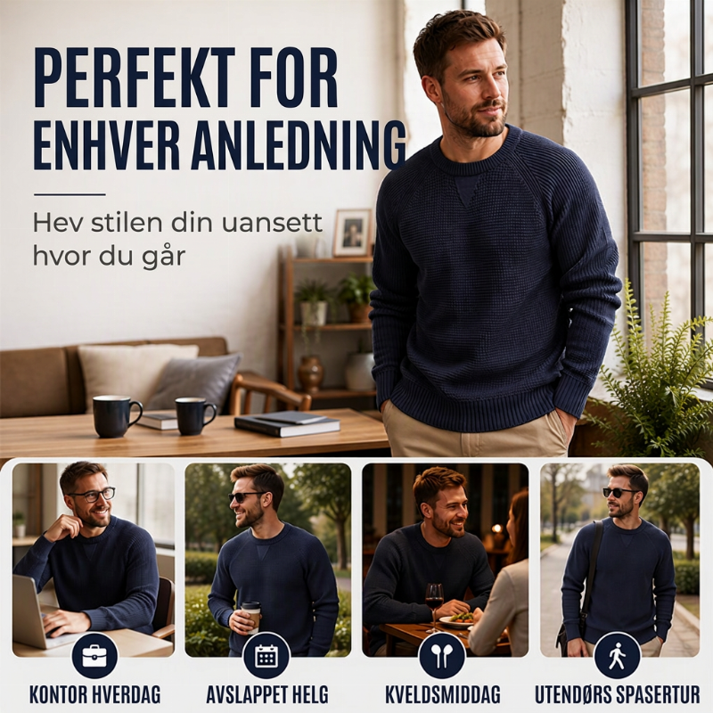 Klassisk rundhalset strikket genser for herrer-5