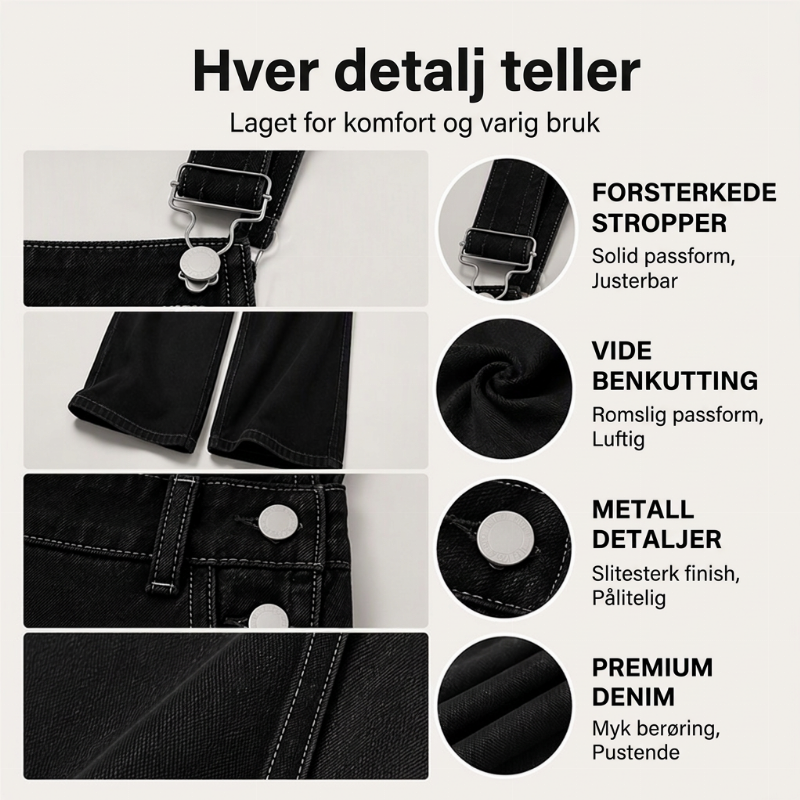 Bredbens overall i denim for kvinner med lommer-1