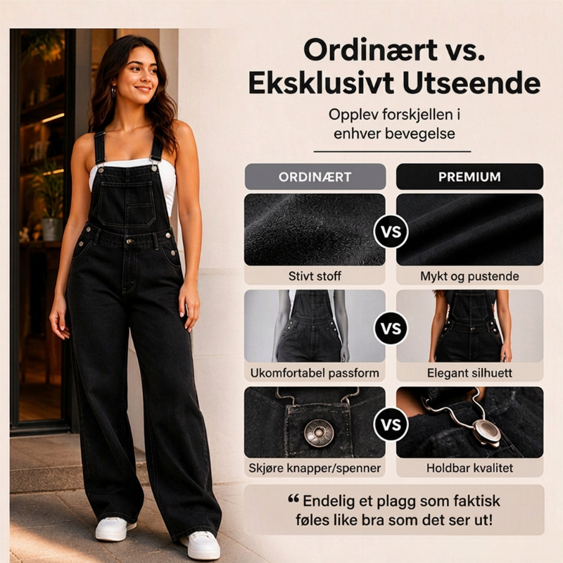 Bredbens overall i denim for kvinner med lommer-2